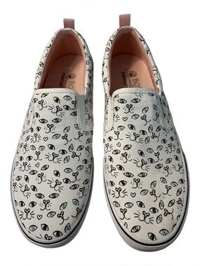 BOBS by Skechers Cat Print Slip On Shoes Size 10 Memory Foam Casual Flats